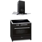 GURARI Induktions-Standherd E 913 BL+GCH T 466 90 BL PRIME, Range Cooker 90 cm/121L+Dunstabzugshaube 90 cm