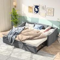 DAHUEN Schlafsofa 90 x 200 cm, 2-Sitzer-Sofa, ausklappbar, mit Ausziehbett, Bett mit Lattenrost, Samt, Beige, Matratze nicht im Lieferumfang enthalten (Grau)