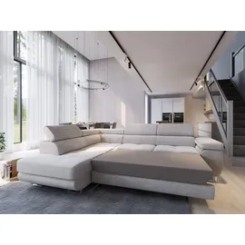 masseno Ecksofa APIRO L-S mit Schlaffunktion L-Form, Sofa mit Bettkasten, Wohnzimmersofa, Couch, Soffa, Bettsofa, Couchgarnitur- Creme, Kordstoff