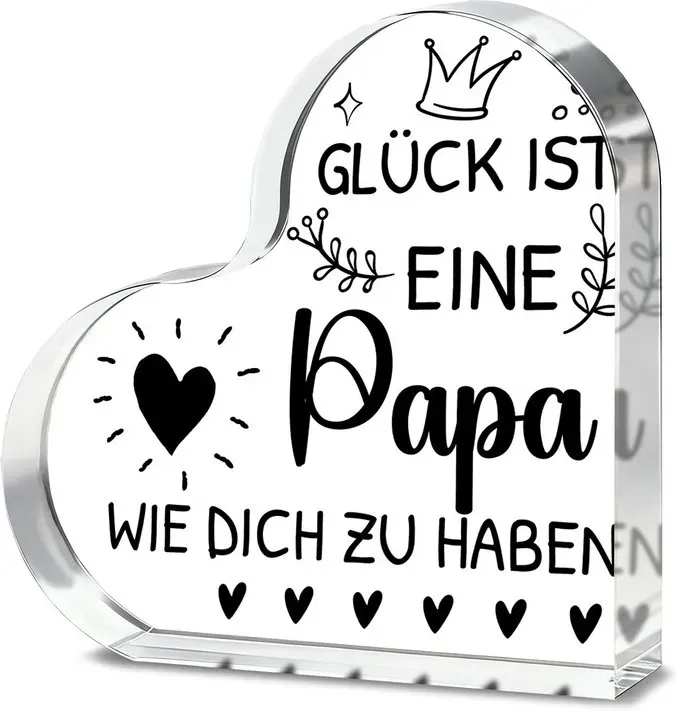 Alphynix Acryl-Herz-Plakette, 1 Stück, „Glück ist eine Papa wie dich zu haben“, Vater-Geschenk mit Kronen- und Sternmotiven, besonderes Andenken für Papa
