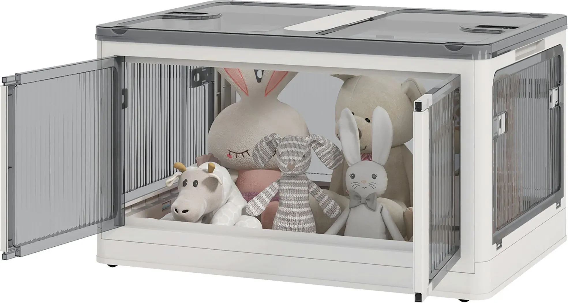 Outsunny Aufbewahrungsbox Truhe 69L stapelbare Auflagenbox mit Rollen faltbare Aufbewahrungskiste 5-seitiger Zugang in Weiß   Aosom.de