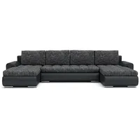 Mebligo - Ecksofa mit Schlaffunktion und Bettkasten Tokio III, Eckcouch aus Kunstleder, Sofa U Form 302x159x89 cm, Couch Wohnzimmer, Ecke Sofa Wohnlandschaft, Schlafsofa Dunkelgrau/Kunstleder Schwarz