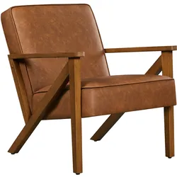 Yaheetech TV Sessel Relaxsessel Kunstleder Loungesessel Polstersessel Einzelsofa mit Massivholzbeinen für Balkon/Wohnzimmer/Empfangsbereich Hellbraun