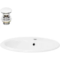 Luxebath ML-Design Waschbecken Keramik Weiß 57x19,5x48,5cm Oval mit Ablaufgarnitur