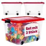 konzept Aufbewahrungsbox mit Deckel & Rollen Set 3 Stk. 53X40x32cm 40L, Transparent, Stapelboxen mit Deckel, Vielseitig Einsetzbar zu Hause & Büro