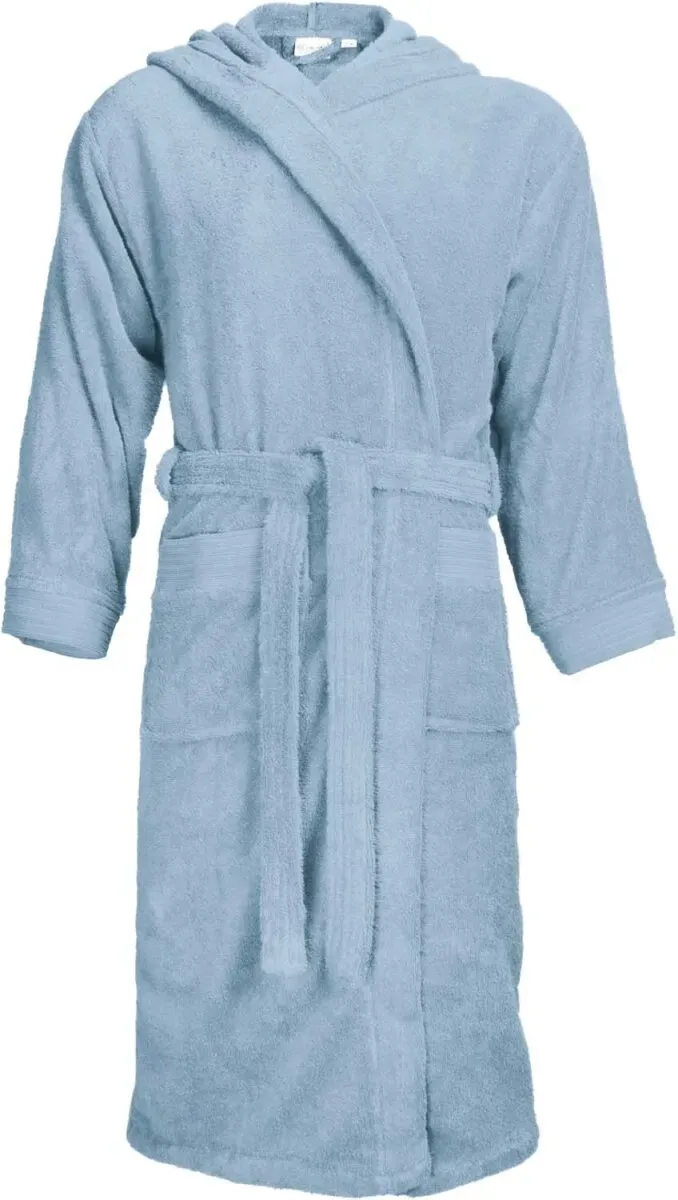 The One Towelling Unisex Bathrobe Hooded Bademantel T1-BH light blue L/XL