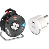 Brennenstuhl Garant V2 Kabeltrommel 50m Kabel (Made in Germany, 4 Schutzkontakt-Steckdosen, Überhitzungsschutz, Trommelkörper aus Spezialkunststoff) + Brennenstuhl USB C Steckdosenadapter