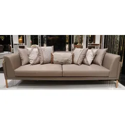 Casa Padrino Luxus Sofa Grau / Dunkelbraun / Kupfer - Wohnzimmer Sofa - Hotel Sofa - Wohnzimmer Möbel - Hotel Möbel - Luxus Möbel - Wohnzimmer Einrichtung - Luxus Einrichtung - Luxus Qualität