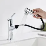 Waschtischarmatur Mit Ausziehbrause Und 2 Strahlarten, Einhebel-waschtischmischer, Geeignet Für Aufsatzwaschbecken, Abnehmbarer Luftsprudler, Warm- Und Kaltwasser, Bleifrei, Verchromt