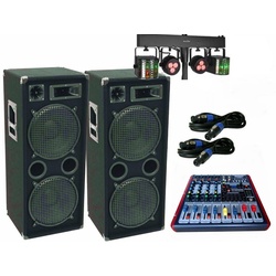 DSX PA DJ Komplett Set 14 LED Licht 9 Kanal Powermixer Party-Lautsprecher schwarz