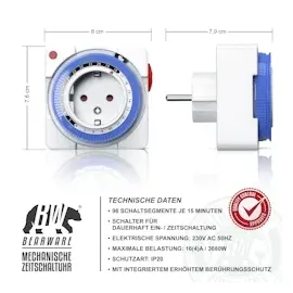Bearware 3x Zeitschaltuhr, mechanisch, 24h, kompakt, 15 min. Zeitintervalle, Kinderschutzsicherung