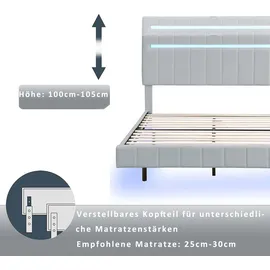 XDOVET Polsterbett mit LED-Leuchten und Kopfteildesign Doppelbett-Gästebett Hautfreundlichem Leinen 160 x 200 cm Grau - Grau