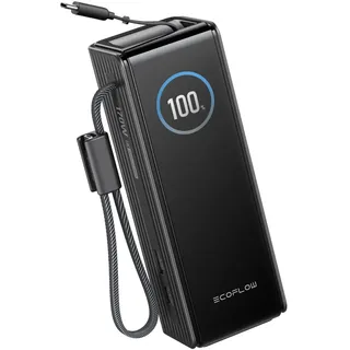 EcoFlow Powerbank 25000mAh 170W mit 100W integrierte einziehbare Kabel, 100W USB C Laptop Powerbank tragbares Ladegerät für iPhone 17/16/15 Series, MacBook, Samsung, Schwarz
