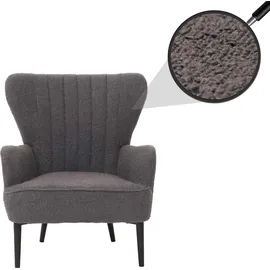 Mendler Lounge-Sessel HWC-K37 Bouclé 75 x 80 x 75 cm dunkelgrau mit Kissen