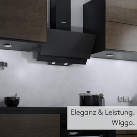 Wiggo Dunstabzugshaube 90cm kopffrei I Abluft Umluft Dunstabzug 626m3/h - Touch-Display 4 Stufen I Energieeffizienzklasse A Schräghaube ... - Schwarz