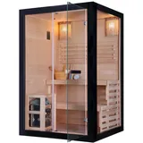 SANOTECHNIK Infrarotkabine PANORAMA BLACK – Infrarotsauna 2 Personen 130×120×200cm, Harvia 3,5kW Ofen, LED-Farblicht, ESG-Glas – Art.Nr.: J61130