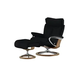 Stressless Relaxsessel Leder 91 x 112 x 84 cm Schwarz mit Hocker