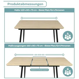 home collective Esstisch ausziehbar 120-160 x 75 x 80 cm Eiche hell