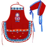 N_FROMM Kinderschürze Kochschürze Schürze ist mit Matroschka- Applikation, Schmetterlinge-Knöpfe und Rüschenbesatz - Schürze : ca. 52 x 45 cm, Haarband: ca. 45 x 10cm