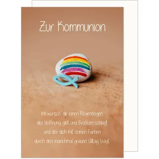 Edition Seidel Premium Glückwunschkarte zur Kommunion mit Umschlag. Kommunionskarte Karte mit Spruch Grusskarte Stein Fisch Regenbogen Junge Mädchen (KO291 SW024)