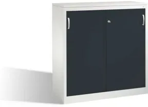 C+P Akten-Sideboard Acurado mit Schiebetüren, 3 Ordnerhöhen, H1200xB1200xT500mm Front Schwarzgrau Korpus Lichtgrau