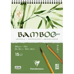 Clairefontaine 4x Bamboo, Spiralblock mit 15 Blatt Bambuspapier, 26x36 cm, 250g - 975926C