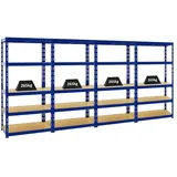 Proregal Mega Deal 4x Schwerlastregal Tiger HxBxT 180 x 90 x 45 cm Fachlast 265 kg 5-Ebenen Blau