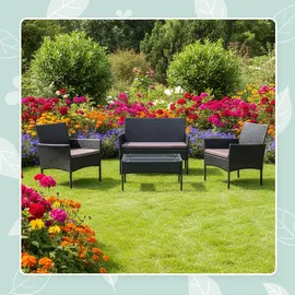 Relaxdays Gartenmöbel Set 4-tlg. Schwarz/Grau