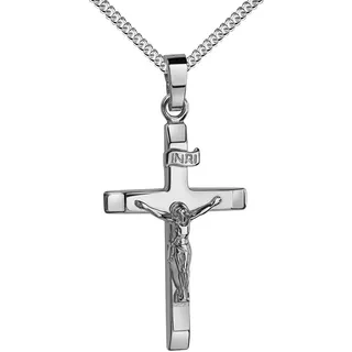 JEVELION Kreuzanhänger Kruzifix 925 Silber (Kreuzkette, für Damen und Herren), Mit Silberkette 925 - Länge wählbar 36 - 70 cm. silberfarben