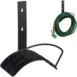 Relaxdays Schlauchhalter, für 60 m 5/8" Schlauch, Schlauchaufhängung Wand, Stahl, runder Gartenschlauchhalter, schwarz