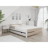 Bett IKAROS DOUBLE 120 x 200 cm, Weiß/Eiche-Sonoma Matratze: Ohne Matratze, Lattenrost: Mit Lattenrost - Weiß