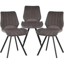 TRISENS Esszimmerstühle  Küchenstuhl Polsterstuhl Design Stuhl mit Rückenlehne, mit Sitzfläche aus Samt, Gestell aus Metall 3 St. Dunkelgrau