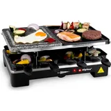 Alpina Elektrogrill WJ-K202A - Tischgrill Elektrisch 1200W - Raclette 8 Personen mit 2 Lagen - mit 8 Pfannen und 8 Spachteln - Antihaftbeschichtung - 3-in-1 Pfannen, Backblech und Steingrill - Schwarz