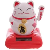 bick.shop Winkekatze Glücksbringer SOLAR Maneki Neko Feng Shui Katze auf Kissen Glückskatze (weiß)