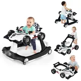 GOPLUS 4 in 1 Baby Lauflernhilfe, Lauflernwagen höhenverstellbar mit Licht & Musik, Baby Walker Autoförmig mit Einstellbarer Geschwindigkeit, Gehfrei für Kinder ab 6 Monaten (Weiß)