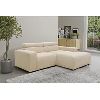 Ecksofa DOMO COLLECTION "Brandon kleine Ausführung B/T/H: 214/100/80 cm" Sofas Gr. B/H/T: 214cm x 80cm x 175cm, Cord, Recamiere rechts, ohne Sitztiefenverstellung, mit Nierenkissen, beige (creme) Mit Kopfteilverstellung, auch in Leder und Cord, L-Form