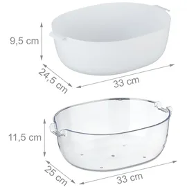 Relaxdays Sieb mit Schüssel, Kunststoff, Obst & Gemüse waschen, Nudeln abgießen, Rührschüssel, Griffe, transparent/weiß