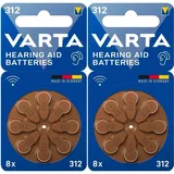 VARTA Hörgerätebatterien Typ 312 Braun Batterien 1,5 V 2000 mAh 16 Stück