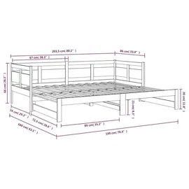 vidaXL Tagesbett Ausziehbar Schwarz Massivholz Kiefer 2x(80x200) cm
