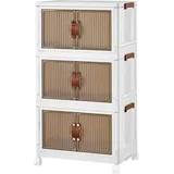 Haloyo - Aufbewahrungsschrank Mit Rollen Aufbewahrungsbox Mit Deckel Klappbox Schuhboxen Ordnungsboxen 60x34x102cm Weiß