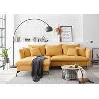 andas Ecksofa »LIVORNO,258 cm, L-Form,«, Schlaffunktion u. Bettkasten (139/224cm), Samt, Struktur, Webstoff, gelb