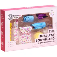 ProtectMe,Teddy! Selbstverteidigung Schlüsselanhänger mit Pfefferspray FULL SET 8pcs Kubotan, Alarm, Autonotfallhammer, VEGAN Geldbörse, PomPom, FUNKY 90s Self Defense Keychain (Funky 90s, Full Set) - Full Set