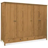 moebel-eins TOBINO Kleiderschrank 5trg, Material Massivholz, Kiefer, Kiefer gewachst