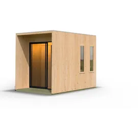 Karibu Design Saunahaus Catalina Blackline mit Vorraum - 73 mm naturbelassen Inkl. Terrasse Ohne Ofen