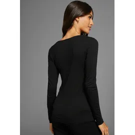 LAURA SCOTT LAURA SCOTT, Damen, Gr. 34, schwarz, Jersey, Obermaterial: 95% Viskose (LENZINGTM ECOVEROTM), 5% Elasthan. Spitze: 95% Polyamid, 5% Elasthan, unifarben, sehr figurbetont hüftlang, V-Ausschnitt, Shirts, mit hübschen Zierknöpfen