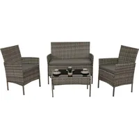 Poly-Rattan Garten-Garnitur HWC-N98, Sitzgruppe Lounge-Set, Metall Glas Stoff/Textil (180g/m2) grau, Kissen hellgrau - Grau