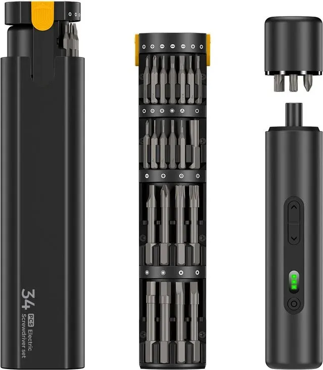 EasyWox 35-in-1 Elektrisches Schraubendreher-Set | Vatertagsgeschenk | 3,7 V, schwarz, elegante magnetische Aufbewahrungsbox | 1500 mAh Lithium-Akku | Mehrere Drehmomente 1,2–3 Nm | Ladezeit 3–4 Stunden | Inklusive 26 gängigen Biten und Werkzeugen