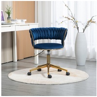 IDEASY Drehstuhl Büroschreibtisch und Stuhl aus Samt, gewebte Rückenlehne, 360° drehbar, höhenverstellbar, Arbeitsstuhl, Make-up-Stuhl blau