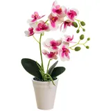 Hintyne Kunstblumen künstliche Orchidee im Topf realistische 40,6 cm große Kunstorchidee dekorative künstliche Orchidee lebendige leuchtende Kunstorchideepflanze für Zuhause und Hochzeit Weiß + Lila
