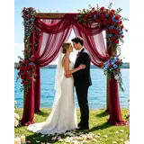 ugaxhome 2 Stück 75x600cm Hochzeitsbogen Traubogen Vorhang Voile Gardinen Vorhänge Chiffon-Stoff Transparente Tüll Hochzeits Hintergrund Vorhang Querbehang Freihanddeko für Laube Zeremonie(Burgund)